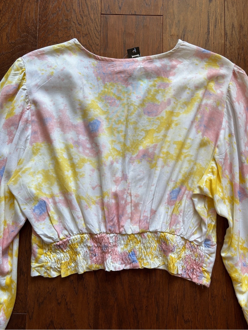 Iky & Me Tie Dye Balloon Sleeve Crop Top Pink Yellow | Size XL | NWT - Picture 6 of 10